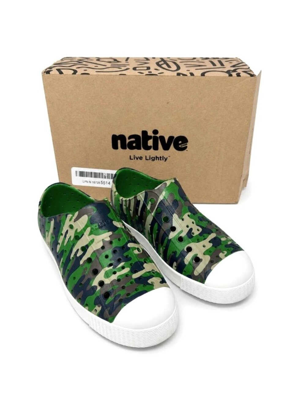 Native Jefferson Kids Slip On Water Shoes Sneakers Rio Green Stone CAMO Size C13